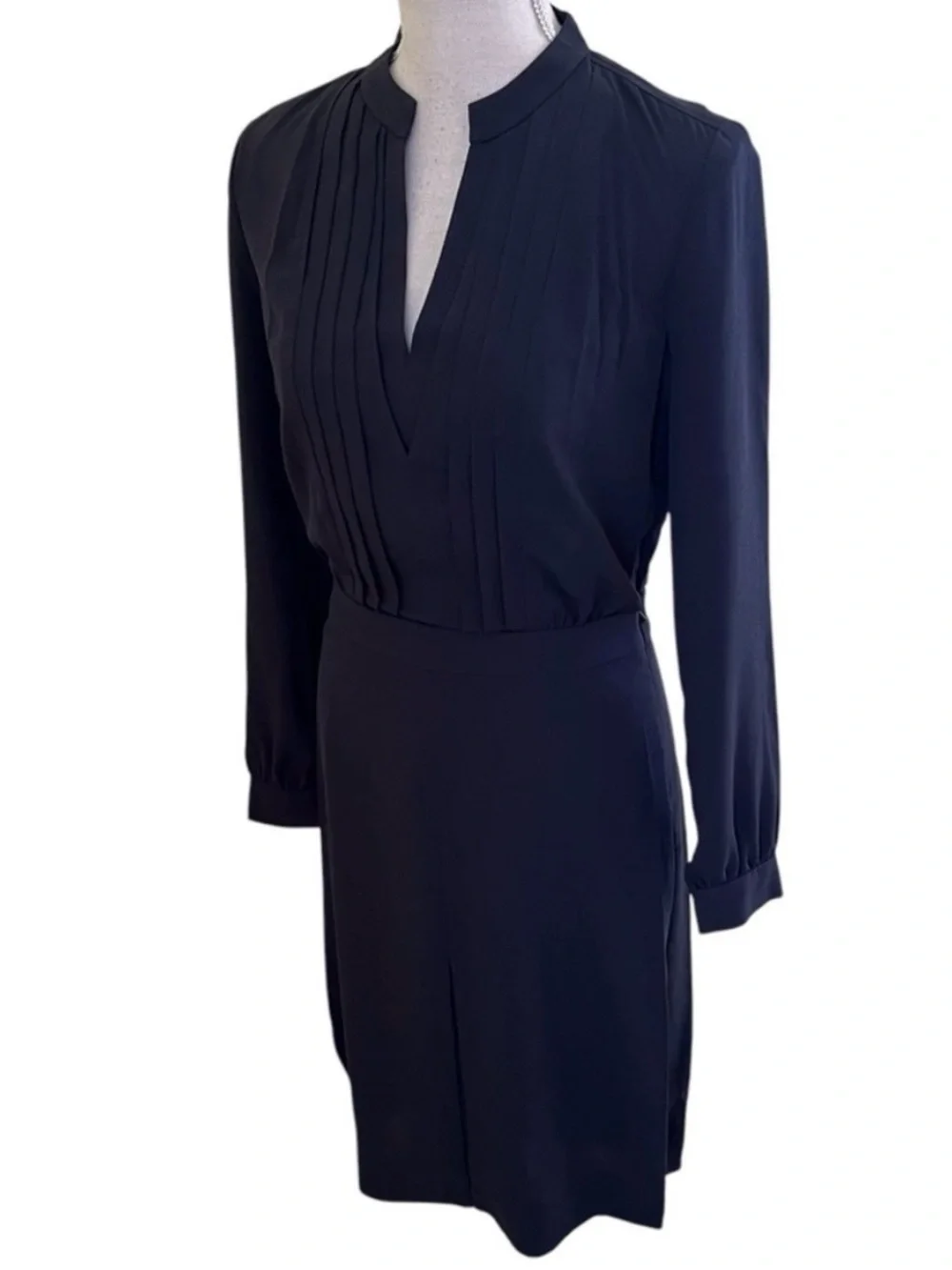 NWT, Tory Burch Navy Blue Pleated V-Neck Long Sleeve Dress